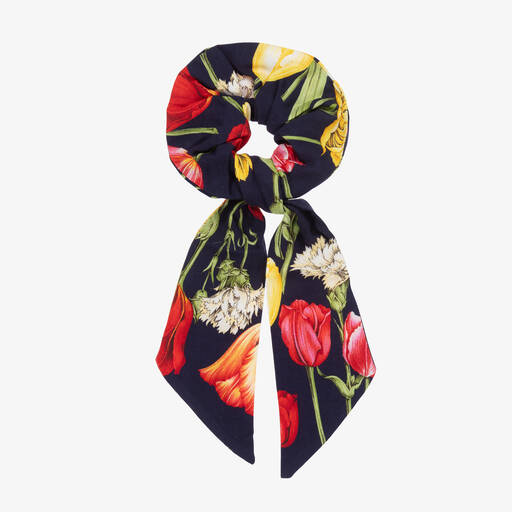 Dolce & Gabbana-ربطة شعر بنقشة زهور التوليب فيسكوز تويل لون كحلي للبنات  | Childrensalon