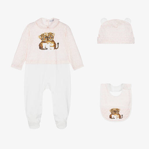Dolce & Gabbana-Girls Pale Pink Cotton Babysuit Set | Childrensalon