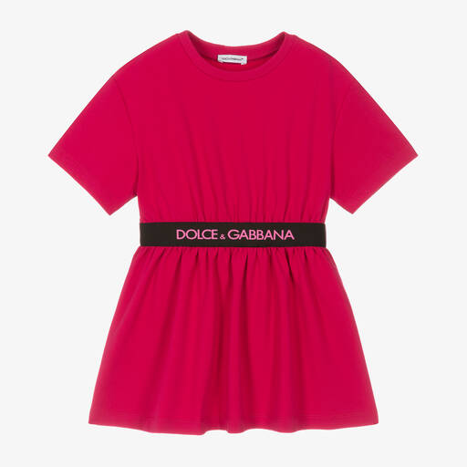 Dolce & Gabbana-فستان قطن جيرسي لون زهري فيوشيا | Childrensalon