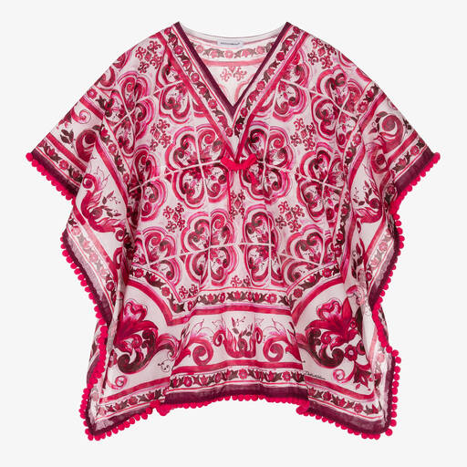 Dolce & Gabbana-Caftan rose en coton Majolica fille | Childrensalon