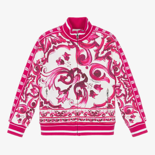 Dolce & Gabbana-Girls Pink Cotton Majolica Zip-Up Top | Childrensalon