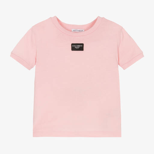 Dolce & Gabbana-Girls Pink Cotton T-Shirt | Childrensalon