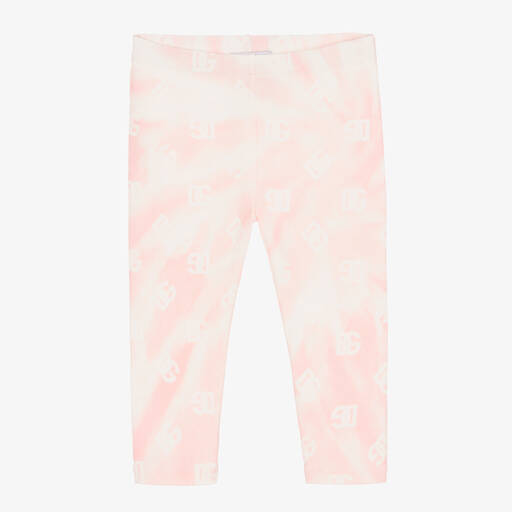 Dolce & Gabbana-Girls Pink Cotton Tie-Dye Logo Leggings | Childrensalon