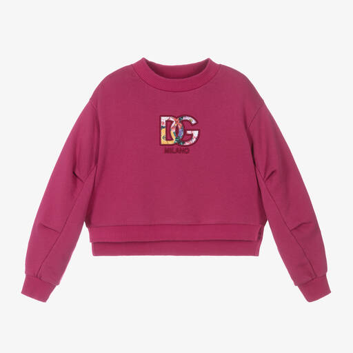 Dolce & Gabbana-Girls Pink DG Cotton Sweatshirt | Childrensalon