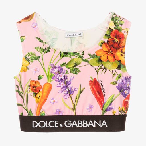 Dolce & Gabbana-Girls Pink Farmer Print Cropped Top | Childrensalon