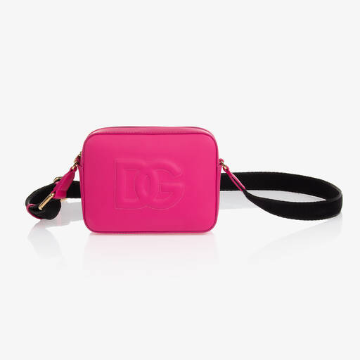 Dolce & Gabbana-Girls Pink Leather DG Crossbody Bag (14cm) | Childrensalon