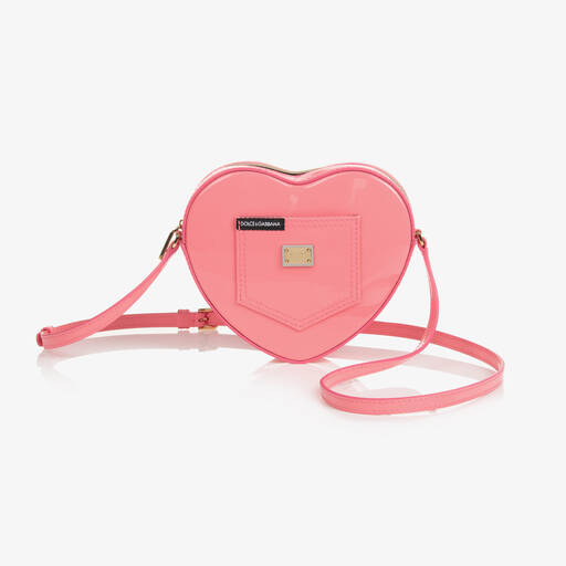 Dolce & Gabbana-حقيبة يد قلب جلد لامع لون زهري للبنات (15 سم) | Childrensalon