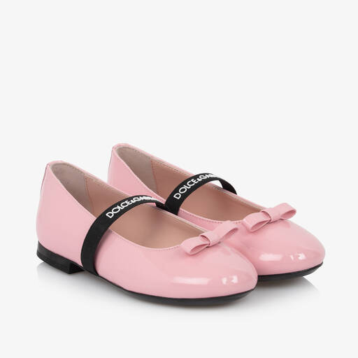 Dolce & Gabbana-Girls Pink Patent Leather Ballerina Flats | Childrensalon