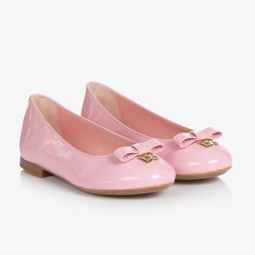 Dolce & Gabbana-Girls Pink Patent Leather Ballerinas | Childrensalon