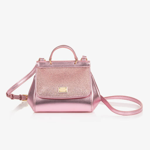 Dolce & Gabbana-Girls Pink Rhinestone Sicily Bag (14cm) | Childrensalon