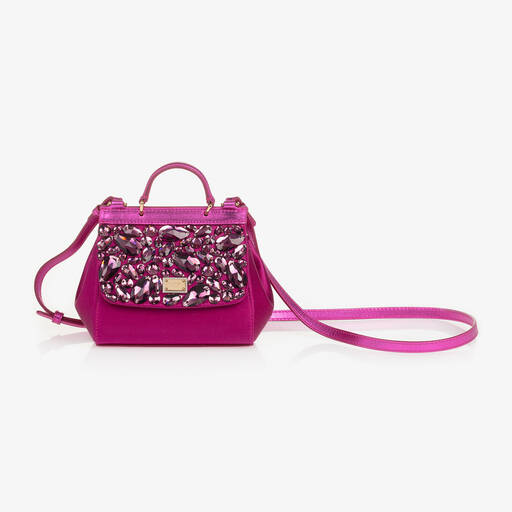 Dolce & Gabbana-Girls Pink Rhinestones Sicily Bag (14cm) | Childrensalon