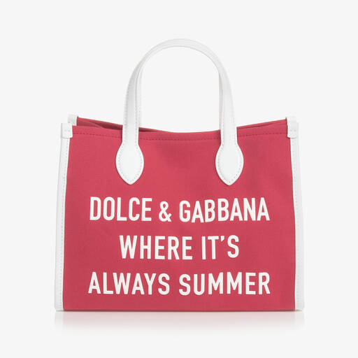 Dolce & Gabbana-حقيبة يد قطن وجلد لون زهري فيوشيا (25 سم) | Childrensalon