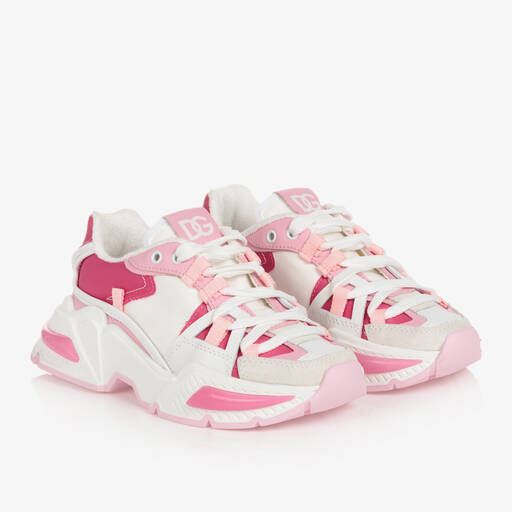 Dolce & Gabbana-Girls Pink & White Airmaster Trainers | Childrensalon