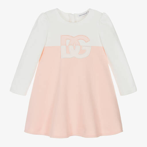 Dolce & Gabbana-Girls Pink & White Cotton Jersey Dress | Childrensalon