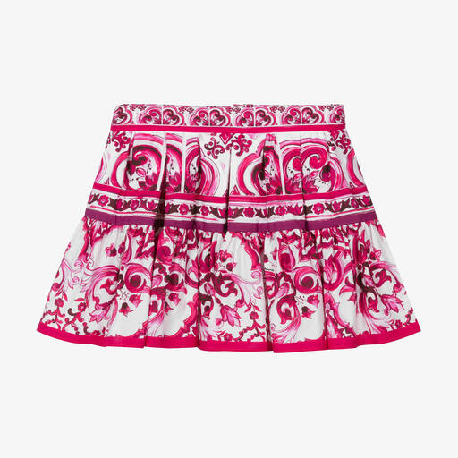 Dolce & Gabbana-Girls Pink & White Cotton Majolica Skirt | Childrensalon