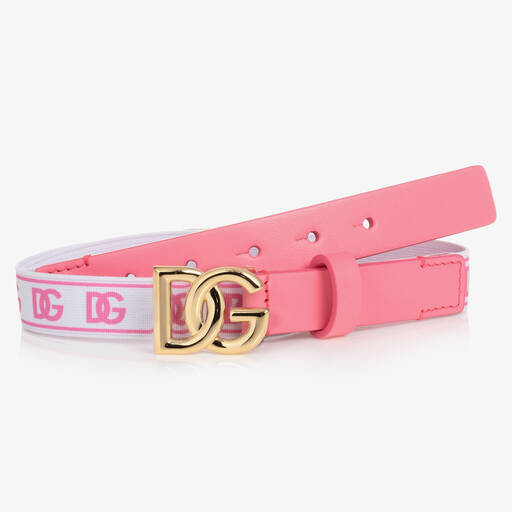 Dolce & Gabbana-Girls Pink & White Leather DG Belt | Childrensalon