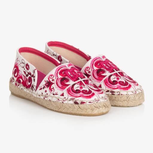 Dolce & Gabbana-Girls Pink & White Majolica Espadrilles | Childrensalon
