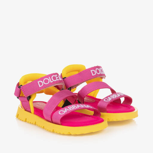 Dolce & Gabbana-Girls Pink & Yellow Velcro Sandals | Childrensalon