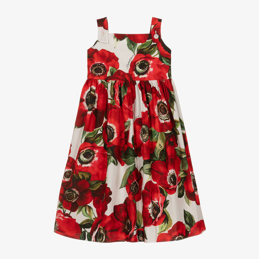 Dolce & Gabbana-Хлопковое платье с красными маками для девочек | Childrensalon