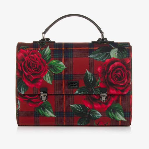 Dolce & Gabbana-Girls Red Rose Tartan Backpack (34cm) | Childrensalon