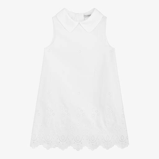 Dolce & Gabbana-Girls White Broderie Anglaise Dress | Childrensalon