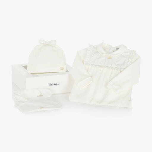 Dolce & Gabbana-Girls White Cotton Babygrow Set | Childrensalon