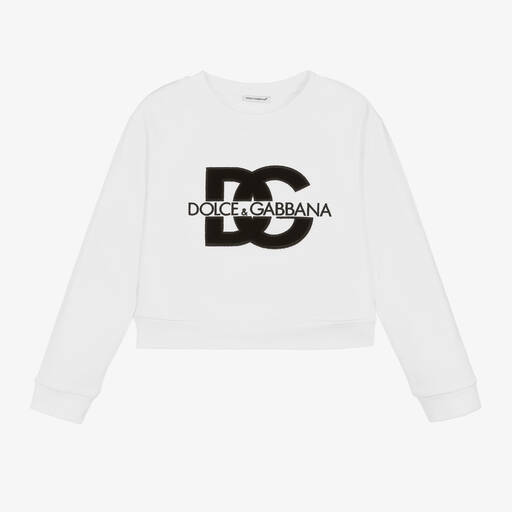 Dolce & Gabbana-Sweat-shirt blanc en coton DG fille | Childrensalon