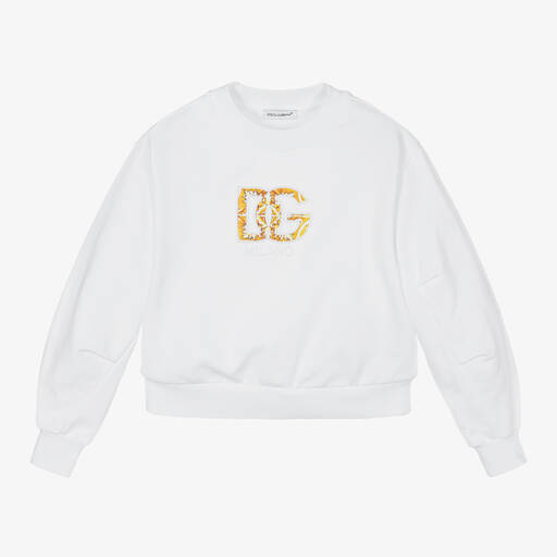 Dolce & Gabbana-Girls White Cotton DG Sweatshirt | Childrensalon
