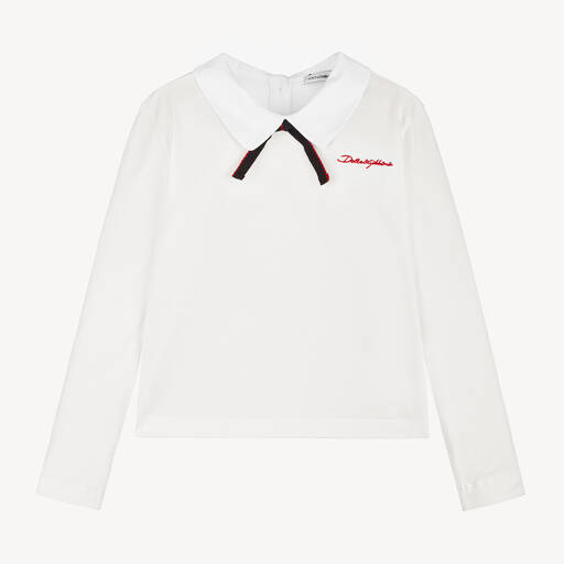 Dolce & Gabbana- توب قطن جيرسي لون أبيض للبنات | Childrensalon
