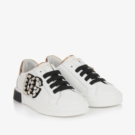 Dolce & Gabbana-حذاء رياضي بورتوفينو مزين بديامونتي لون أبيض للبنات | Childrensalon