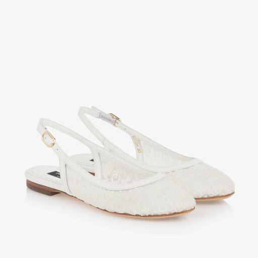 Dolce & Gabbana-حذاء بمب بكعب جلد و شبك لون أبيض للبنات | Childrensalon
