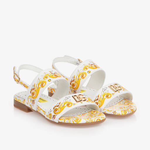 Dolce & Gabbana-Girls Yellow Leather Majolica Sandals | Childrensalon