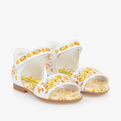 Dolce & Gabbana-Girls Yellow Leather Majolica Sandals | Childrensalon