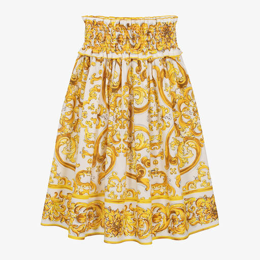 Dolce & Gabbana-تنورة ماكسي بطبعة ماجوليكا قطن لون أصفر | Childrensalon