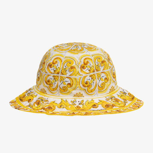 Dolce & Gabbana-Girls Yellow Majolica Cotton Sun Hat | Childrensalon