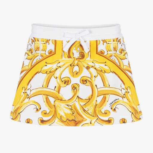 Dolce & Gabbana-Girls Yellow Majolica Print Cotton Skirt | Childrensalon