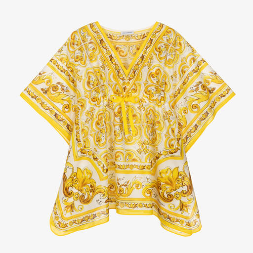 Dolce & Gabbana-Girls Yellow Majolica Print Kaftan | Childrensalon