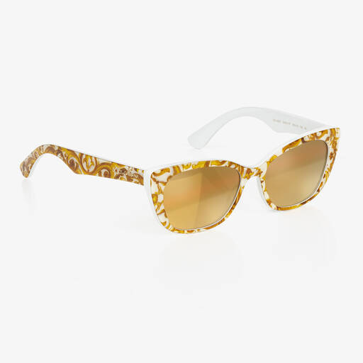 Dolce & Gabbana-Girls Yellow Majolica Print Sunglasses | Childrensalon