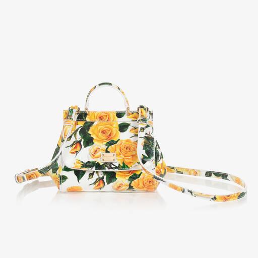 Dolce & Gabbana-Girls Yellow Roses Leather Sicily Bag (14cm) | Childrensalon