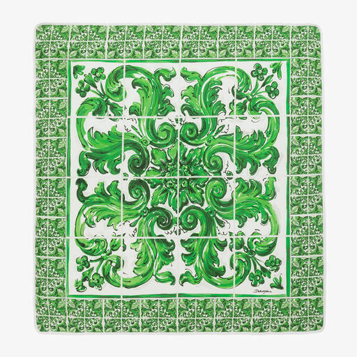 Dolce & Gabbana-Green Cotton Majolica Padded Blanket (73cm) | Childrensalon