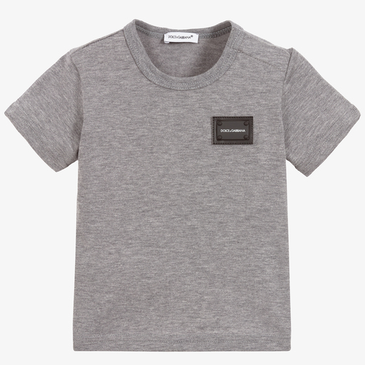 Dolce & Gabbana-T-shirt gris en coton Bébé | Childrensalon