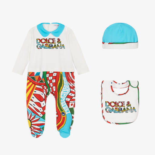 Dolce & Gabbana-طقم بِدلة أوفرول قطن جيرسي لون عاجي للأطفال | Childrensalon