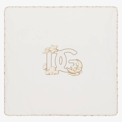 Dolce & Gabbana-Ivory Cotton Starry DG Logo Blanket (75cm) | Childrensalon