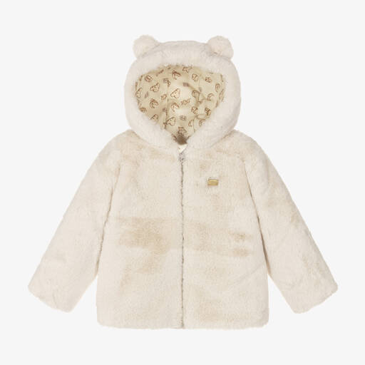 Dolce & Gabbana-Ivory Faux Fur Hooded Baby Jacket | Childrensalon