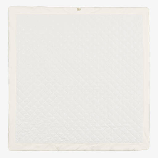Dolce & Gabbana-Ivory Quilted Cotton DG Logo Blanket (72cm) | Childrensalon