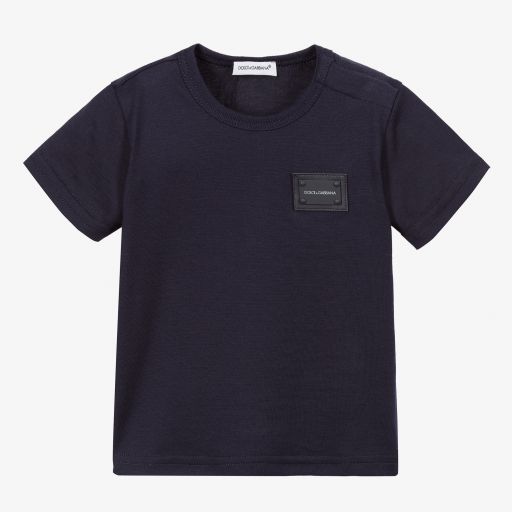 Dolce & Gabbana-Navy Blue Cotton Baby T-Shirt | Childrensalon