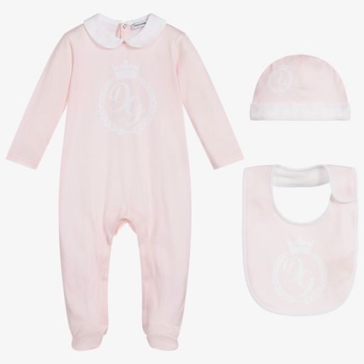 Dolce & Gabbana-Pink Logo Babygrow Gift Set | Childrensalon