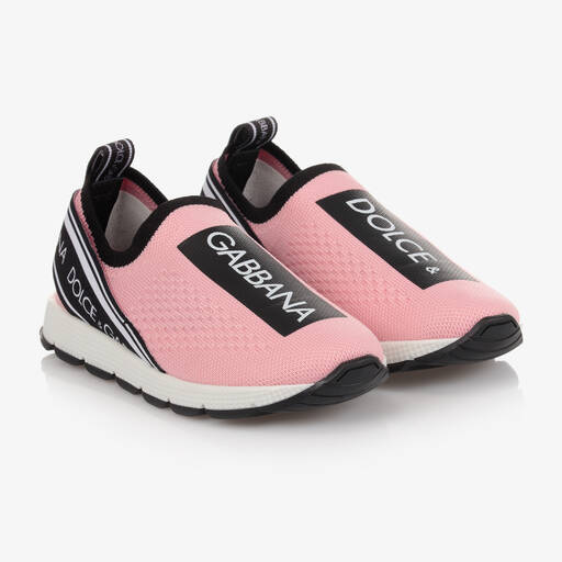 Dolce & Gabbana-Pink Logo Slip-On Trainers | Childrensalon