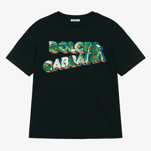 Dolce & Gabbana-Teen Boys Black Cotton T-Shirt | Childrensalon