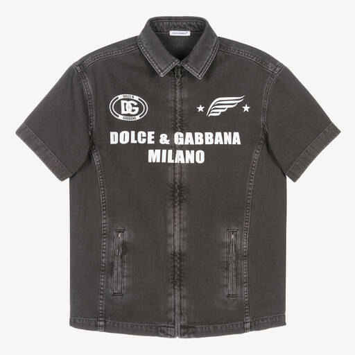 Dolce & Gabbana-قميص بسحّاب قطن لون أسود للمراهقين | Childrensalon